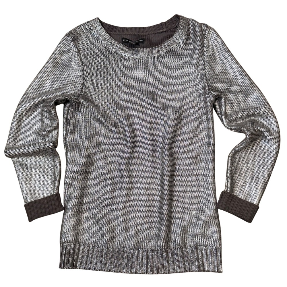 Rock & Republic Painted Metallic Silver Sweater (M) Unique Winter Layering Piece